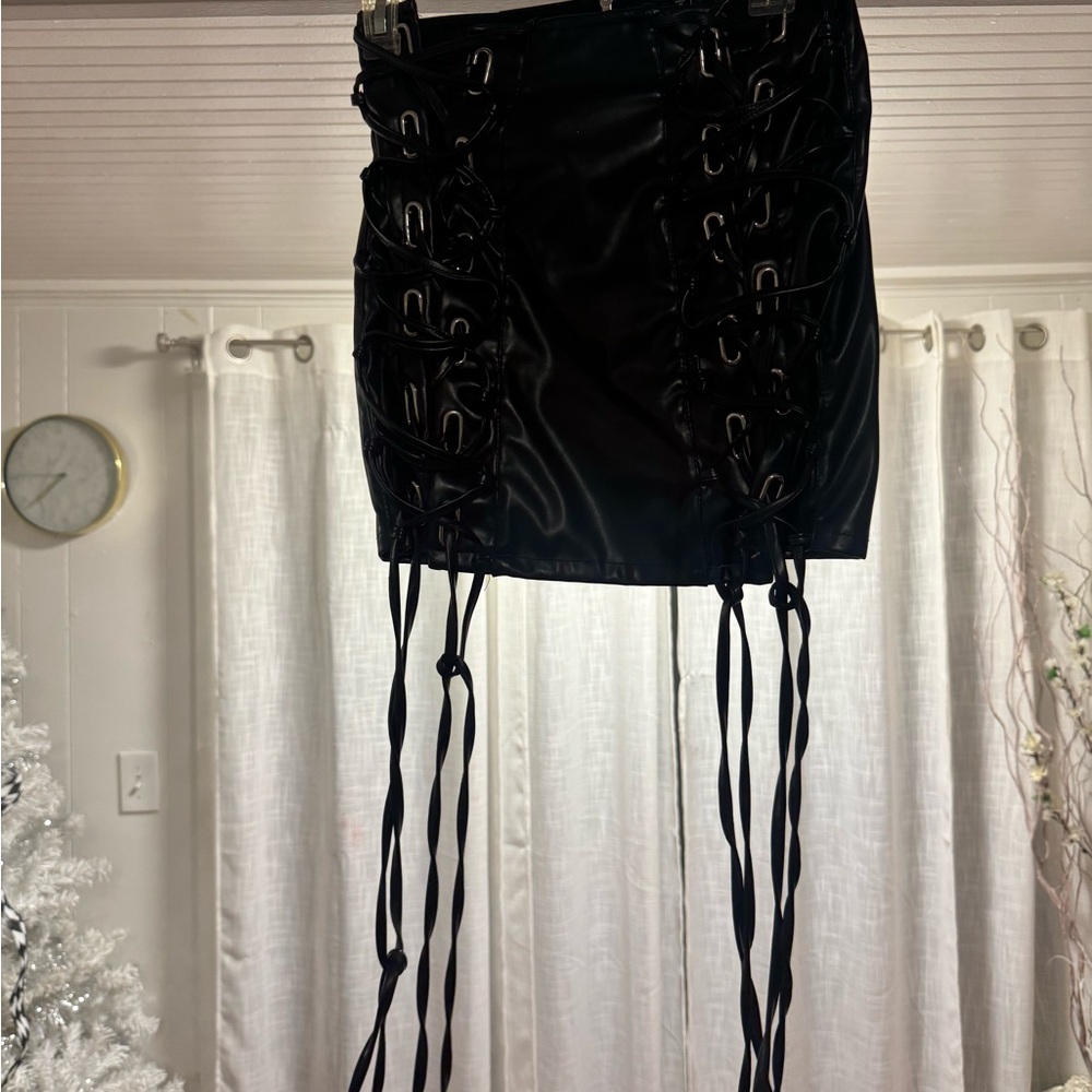 Black Lace-Up Skirt